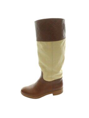 Louis Vuitton Monogram Long Boots Leather Canvas 35 Brown Ivory SS